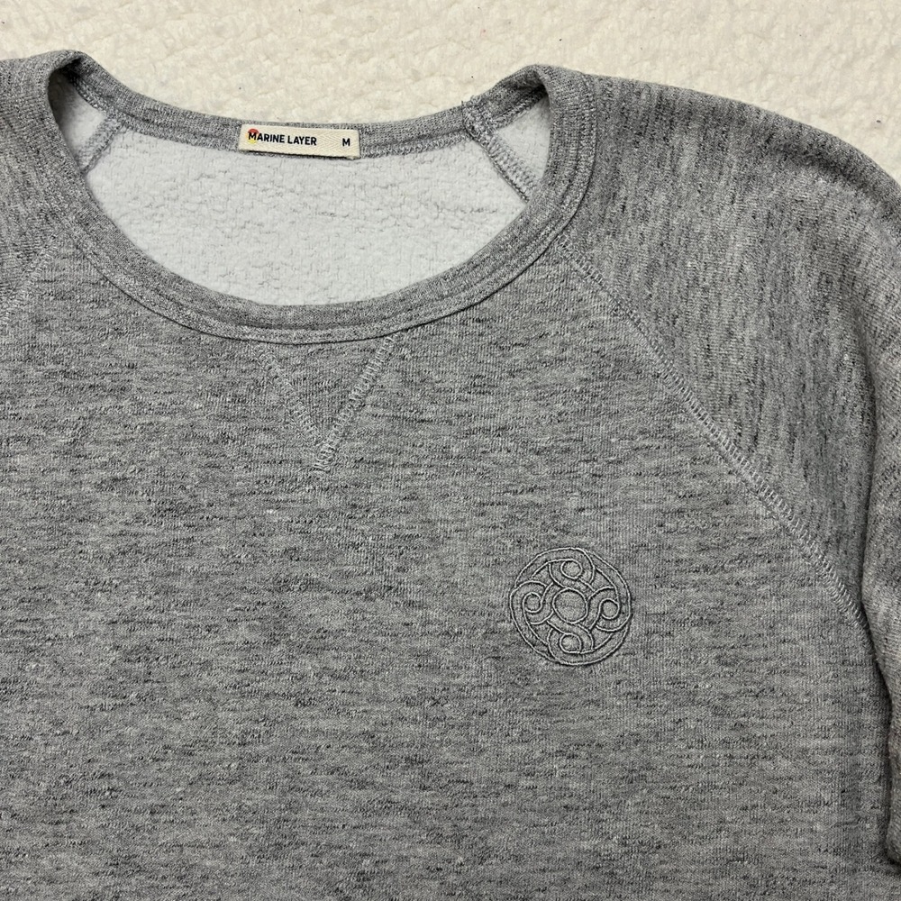 Marine Layer Sweatshirt Mens M Gray Crewneck Raglan Pullover Logo Made in USA